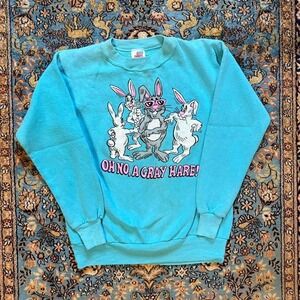 Vintage 1980s Puff Print Teal Rabbit Crewneck Sweatshirt